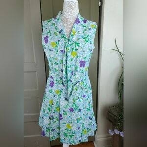 Liberty Circle Vintage 60s Playsuit Romper Lightweight Green Purple Floral M